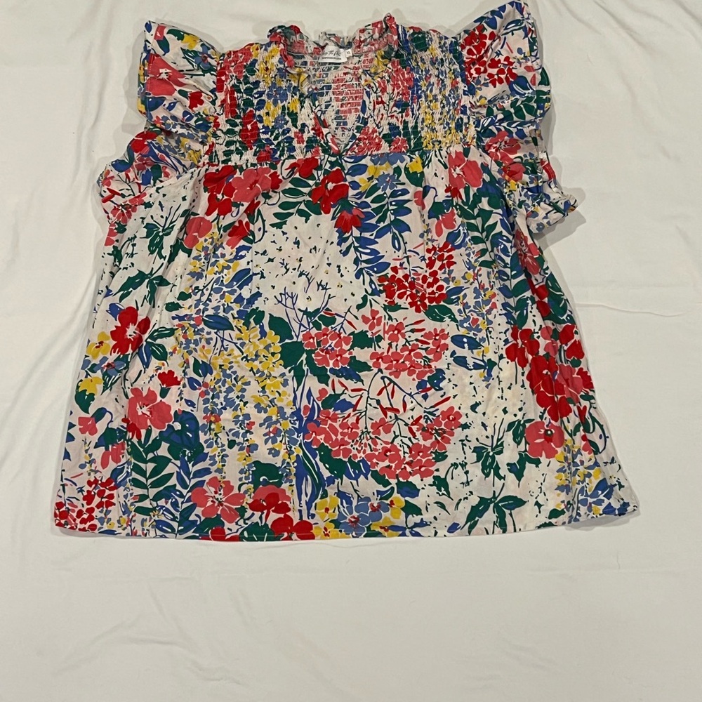 Floral Ruffle-Sleeve Blouse - White Multi